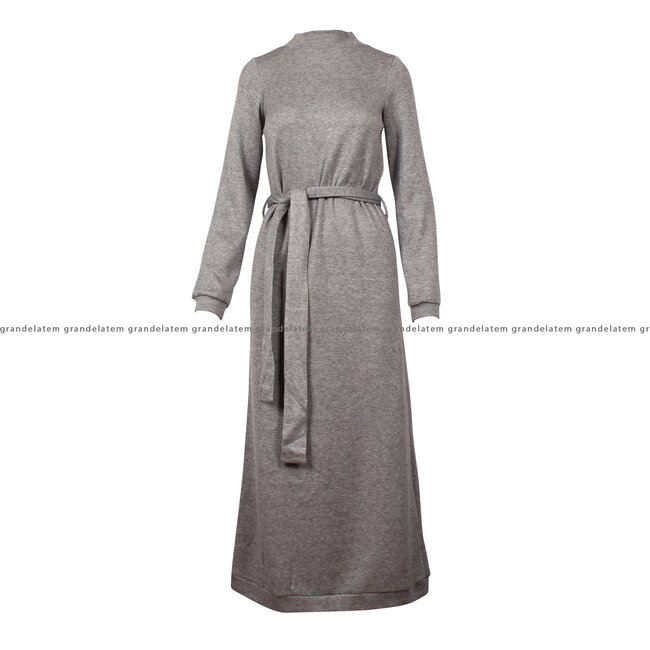 AC by Annelien Coorevits AC by Annelien Coorevits kledij kleed -  AC valerie  kleed hoge nek met lint   grijs ⎜ WEBSHOP