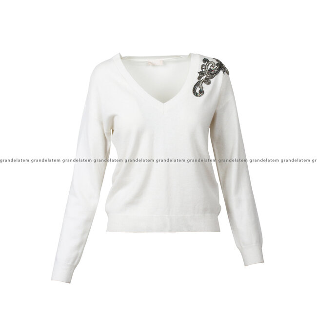 LIU JO kledij trui - luxury embroidery - SWEATER-BIANCO LANA - MF3013-MS14G-10701 ⎜ WEBSHOP