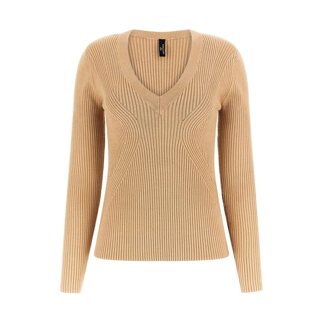 MARCIANO kledij top  - ISA LS V NECK TOP SW HERB TAN - 4YGR26 - 5613Z - G1K9