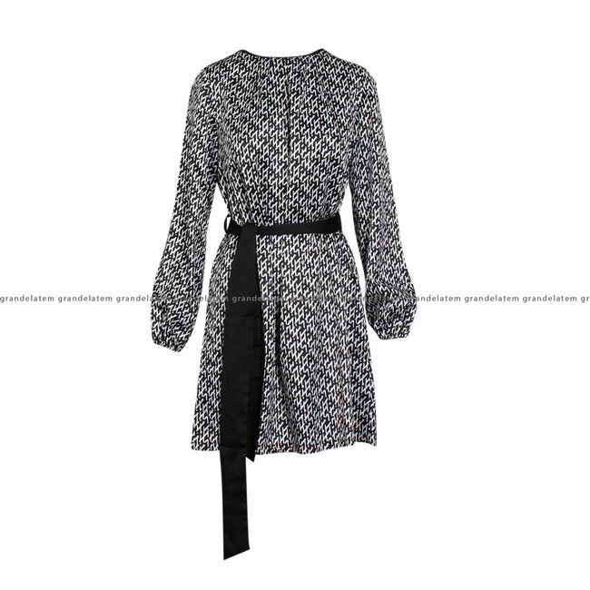 Fracomina kledij kleedjes  - LONG SLEEVES SHORT DRESS WITH BELT BLACKWHITE - FR24WD1009W470K1-060