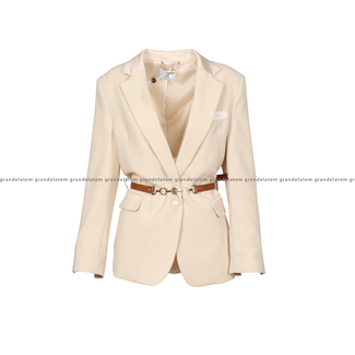 Fracomina LONG TAILOR JACKET INCLUDED WITH LOGO PU BELT SAND - FR25SJ3005W76201-251