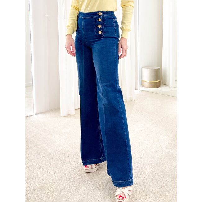 TWINSET WIDE LEG DENIM - WIDE LEG FIT CON BOTTONI OVAL T  IN DENIM - 251TP2574 - 01611