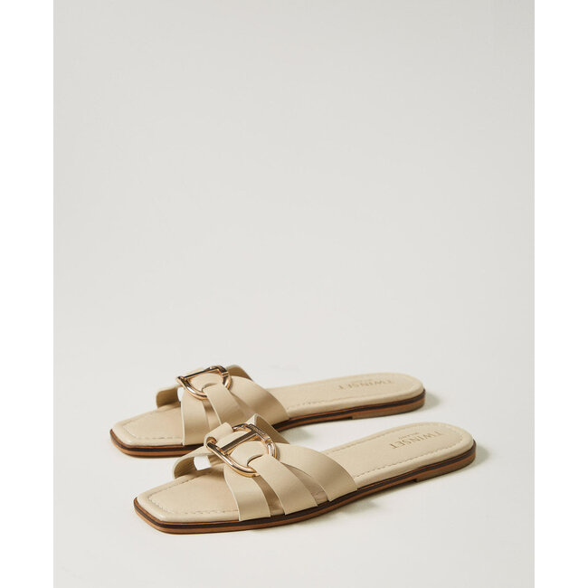 TWINSET slipper - T.B. IN PELLE CON OVAL T - 251TGT090 - 11640