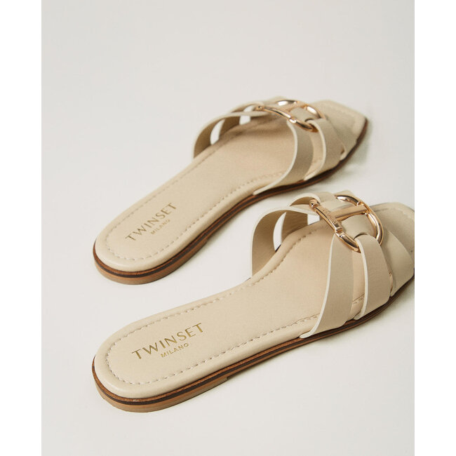 TWINSET slipper - T.B. IN PELLE CON OVAL T - 251TGT090 - 11640