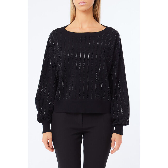 LIU JO Viscosa con appl.strass  SWEATER NERO/ROWS STRASS CF5271-MA96E - M9798