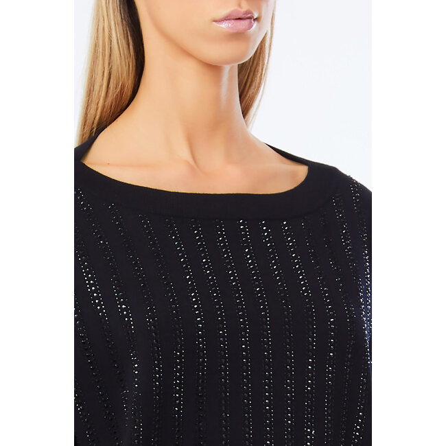 LIU JO Viscosa con appl.strass  SWEATER NERO/ROWS STRASS CF5271-MA96E - M9798