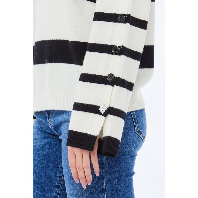 LIU JO STRIPED SOFT MIXED  SWEATER BIANCO/NERO MF5127-MS009 - W9230