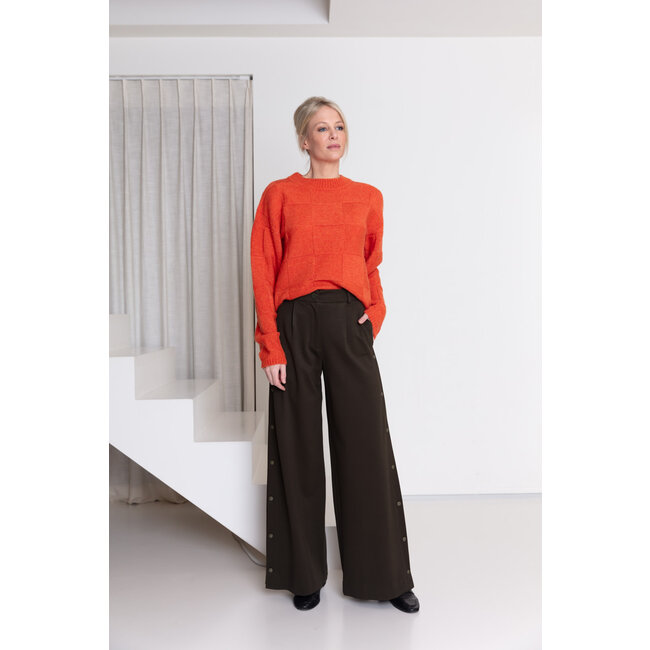 AC by Annelien Coorevits - Dambord trui DANNI ronde hals oranje _ webshop