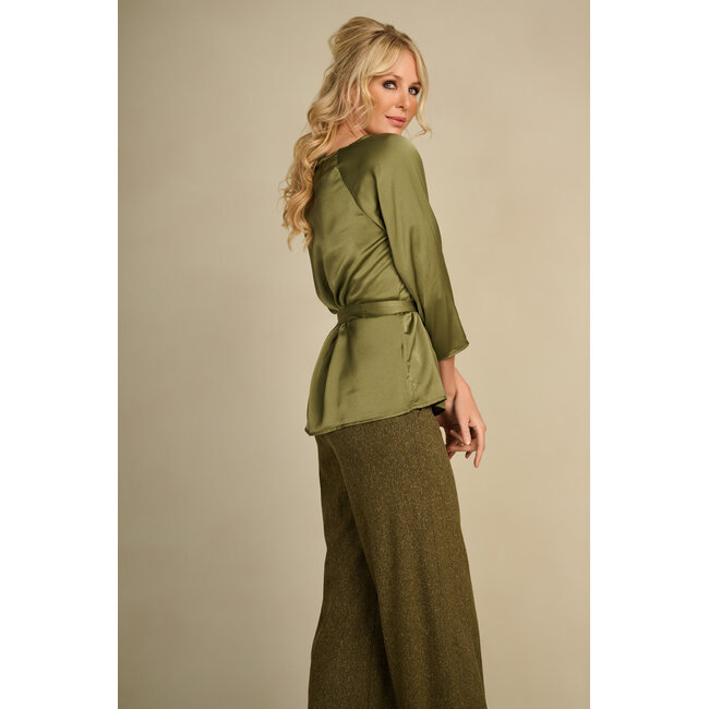 AC by Annelien Coorevits - Blouse NATHALIE boothals, 3/4 mouw, langer model khaki _ webshop