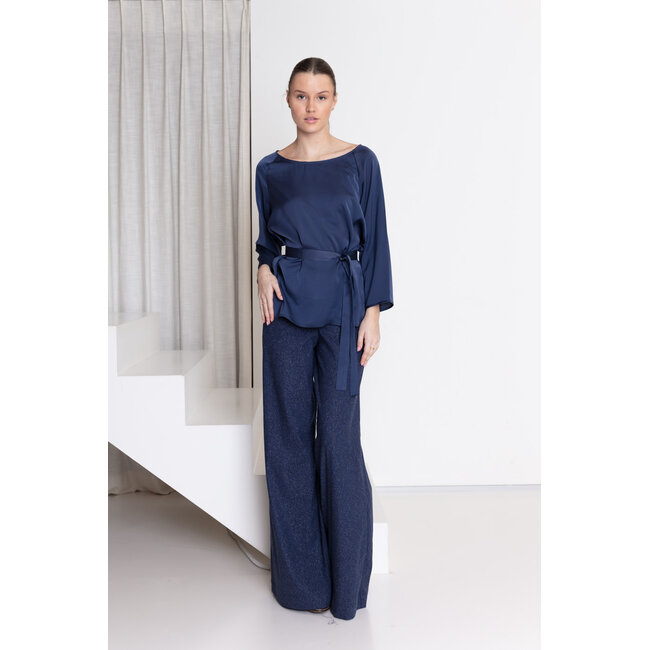 AC by Annelien Coorevits - Blouse NATHALIE boothals, 3/4 mouw, langer model navy _ webshop