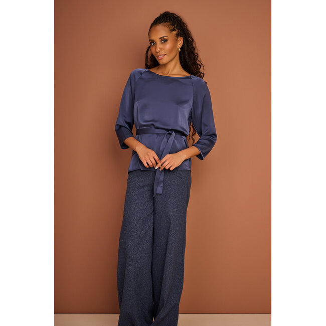 AC by Annelien Coorevits - Blouse NATHALIE boothals, 3/4 mouw, langer model navy _ webshop