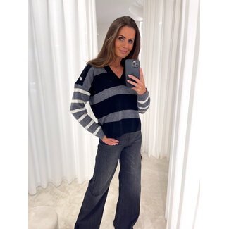 LIU JO LIU JO STRIPED SOFT MIXED  SWEATER BIANCO/NERO/GRIGIO MF5128-MS009 - C3819