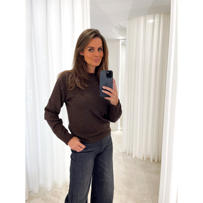 LIU JO GARMENT DYE PAILLETTES  SWEATER CIOCCOLATO MET MF5483-MA27R - A4367