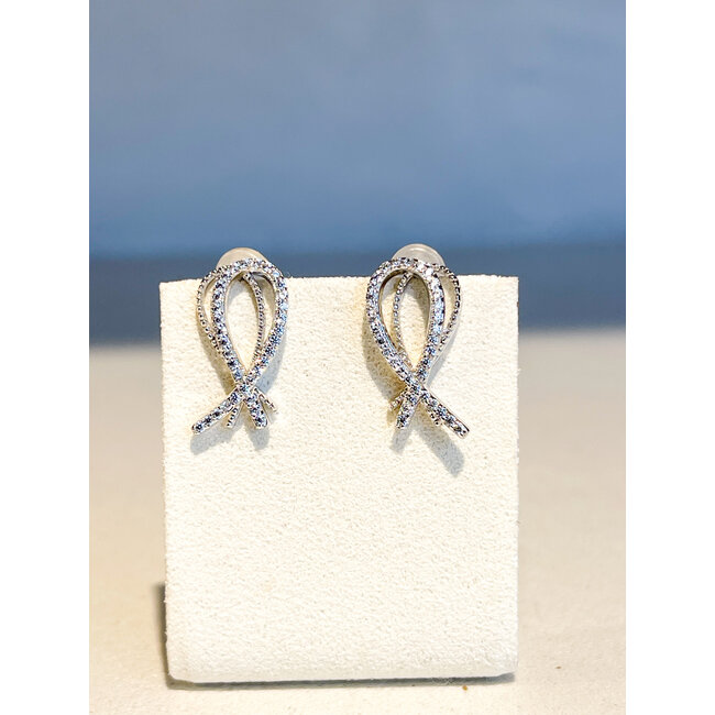 oorbellen KF5 34 silver dubbele lus strass