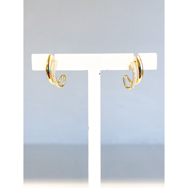 oorbellen KF5 35 silver dubbele boog m strass gold