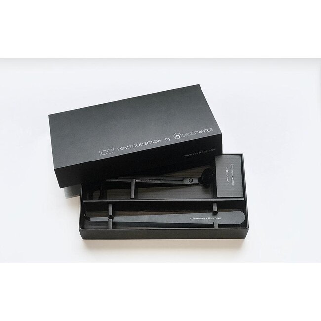 Giftbox with wicktrimmer and positioner - metal - black - 22x11x3,5cm