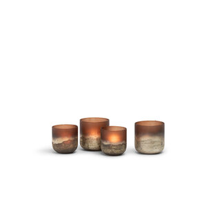 Dekocandle Theelicht  rounded half silver half brown set of 2 - Ø14x14cm - Ø12x12cm