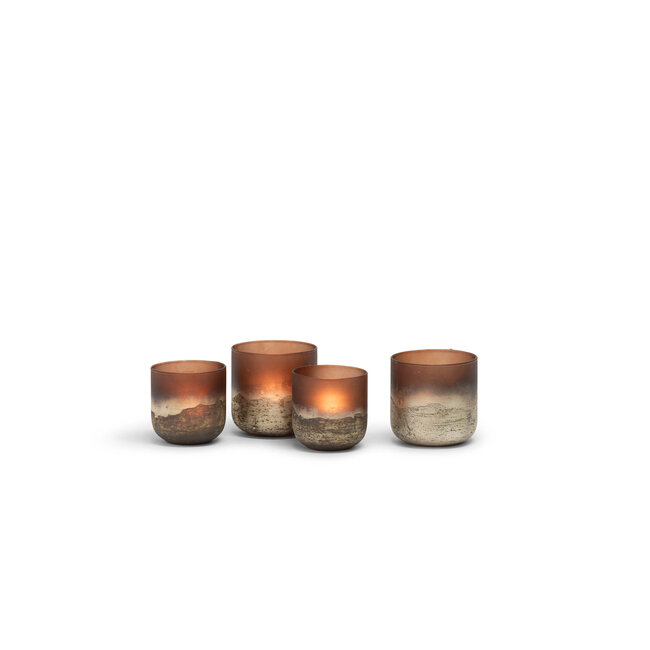 Theelicht  rounded half silver half brown set of 2 - Ø14x14cm - Ø12x12cm