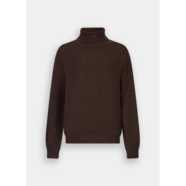 LIU JO GARMENT DYE PAILLETTES  SWEATER CIOCCOLATO MET MF5234-MA27R - A4367