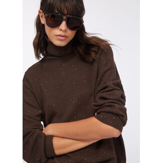 LIU JO LIU JO GARMENT DYE PAILLETTES  SWEATER CIOCCOLATO MET MF5234-MA27R - A4367