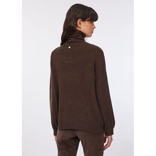 LIU JO GARMENT DYE PAILLETTES  SWEATER CIOCCOLATO MET MF5234-MA27R - A4367