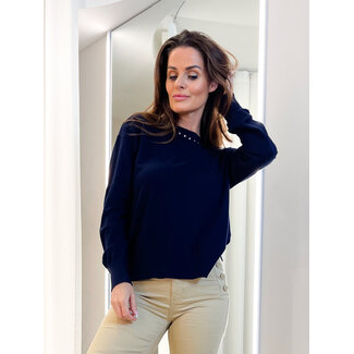 LIU JO WA6138-MA16R - STRIPES & STRASS - SWEATER - NIGHT BLU SKY