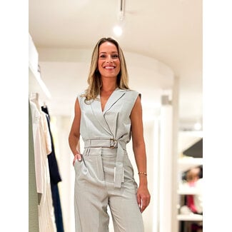 Selected by Kelly mouwloze blazer ecru zacht blauw