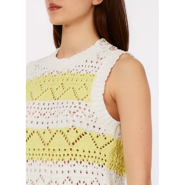 WA6229-MA86R - MIX STITCHES - SWEATER - WHITE/LEMON