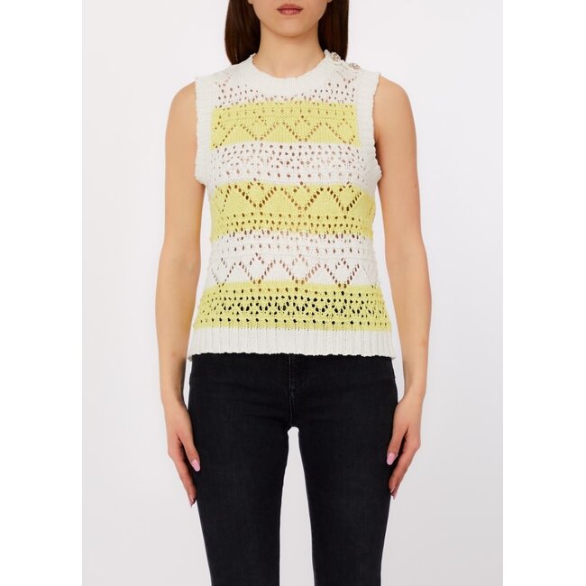 WA6229-MA86R - MIX STITCHES - SWEATER - WHITE/LEMON