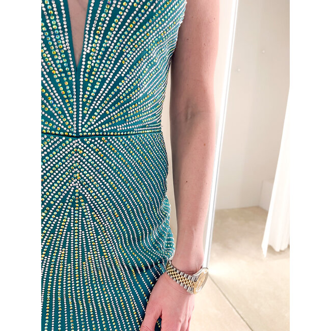 Groene Strass Galajurk – Luxe Maxi Galajurk met Open Rug