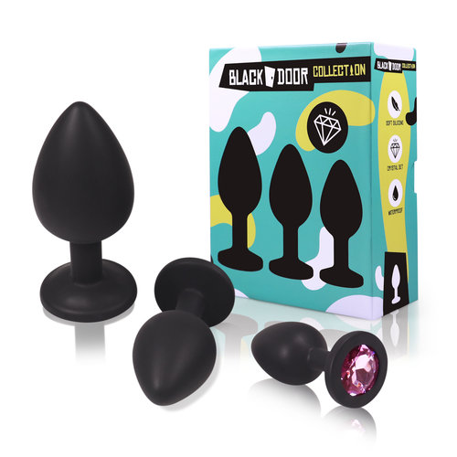 Blackdoor Collection Fluweelzachte Buttplug Set met Kristallen Stop