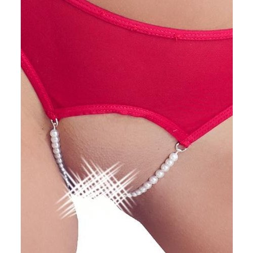 Cottelli Collection Lingerie Erotische String met Open Kruis en Parelketting Spreiding