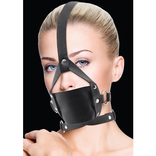 Ouch!  Lederen Mond Gag met Flap en Verticale Riem