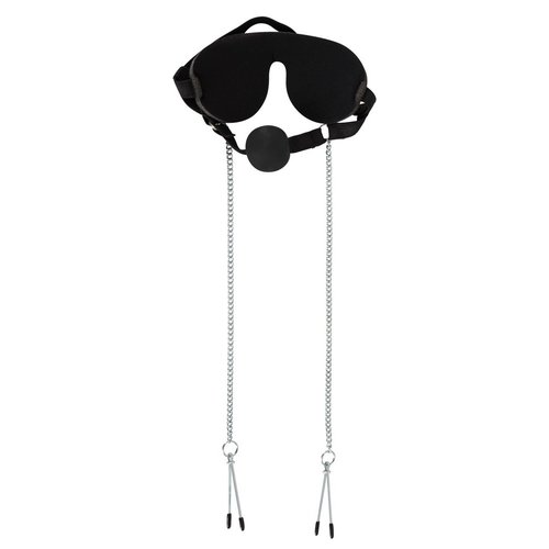 Bad Kitty Bondage Ball Gag met Tepelklemmen en Oogmasker