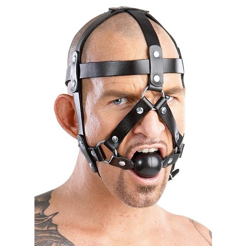 ZADO Lederen Studded Straps Hoofd Masker met Gag