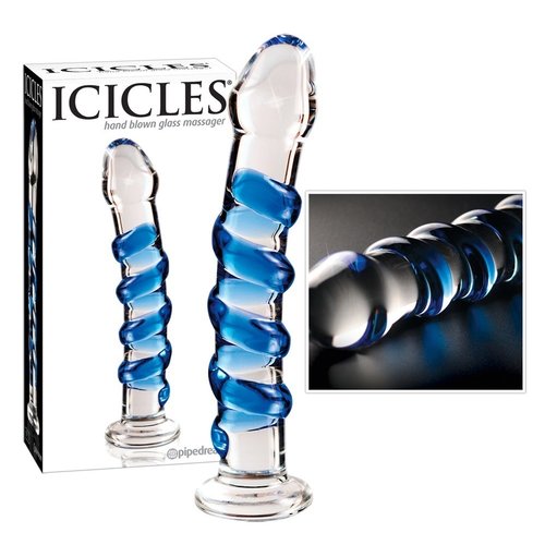 Icicles Glazen Dildo met Opvallende Blauwe Groeven