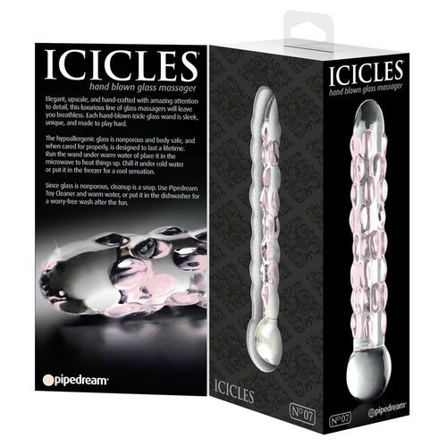 Icicles Glazen Dildo met Opvallende Roze Noppen