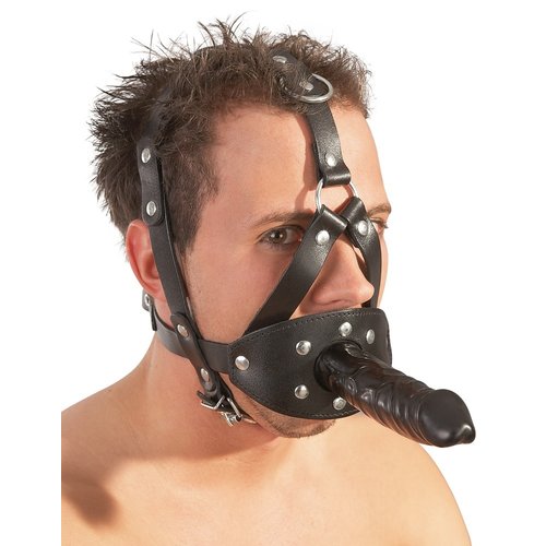 ZADO Leren Hoofd Masker Gag met Studs en Dildo