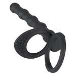 Black Velvets Siliconen Cock en Ball Ring met Stevige Anale Kralen