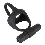 Black Velvets Penis Ring met Scrotum Spreider met Mini Vibrator