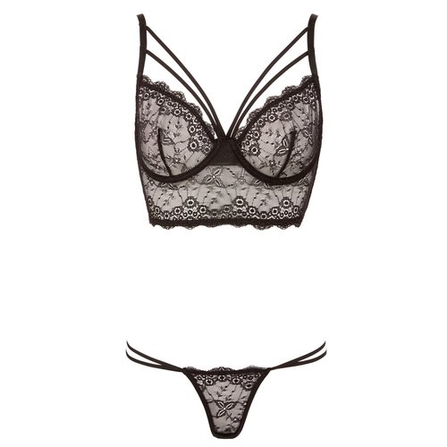 Cottelli Collection Lingerie Half Transparante Beha String Set met Dubbele Bandjes