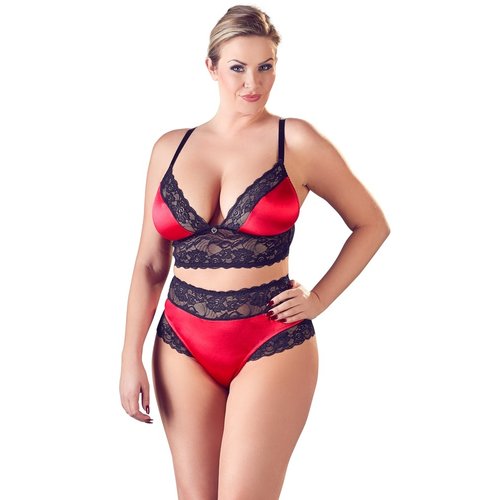 Cottelli Collection Plus Indrukwekkende Jarretel Wetlook Lingerie Set