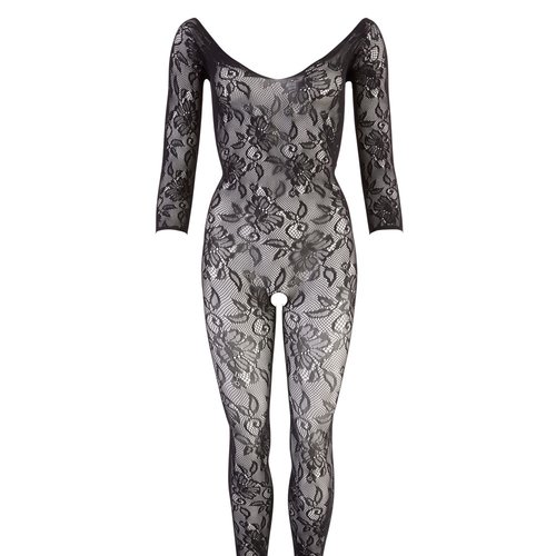 Mandy Mystery Lingerie Open Kruis Catsuit met Bloemen Motief en Veters