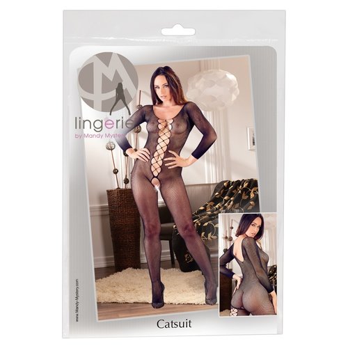 Mandy Mystery Lingerie  Sexy Catsuit met Aangehechte Veters en Open Kruis