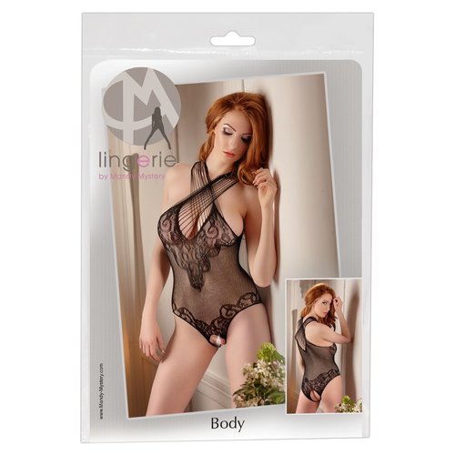 Mandy Mystery Lingerie Licht Transparante Body met Open Kruis