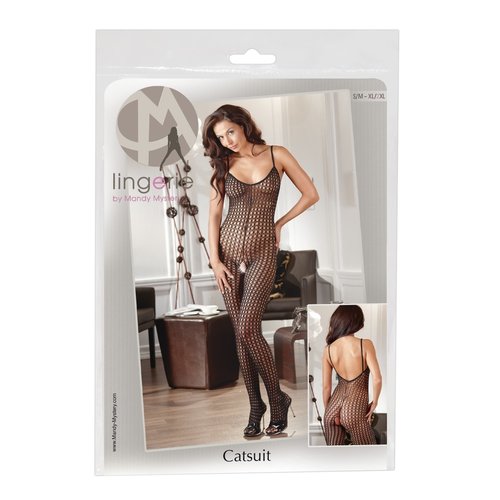 Mandy Mystery Lingerie Spannende Catsuit met Mesh Ontwerp Open Kruis