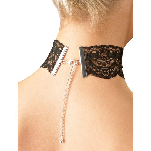 Cottelli Collection Accessoires Kanten Hals Choker met Ketting Rugzijde