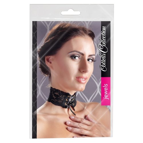 Kanten Versierde Choker met Vetersluiting Cottelli Collection Accessoires Kanten Versierde Choker met Vetersluiting