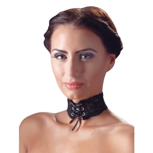 Cottelli Collection Accessoires Kanten Versierde Choker met Vetersluiting