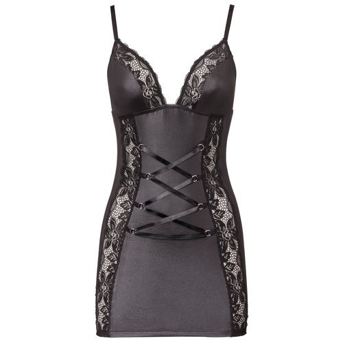 Cottelli Collection Lingerie Spannende Negligé met Ruige Wetlook Versierd